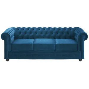 VENTE-UNIQUE Canapé 3 places CHESTERFIELD - Velours bleu canard pas cher