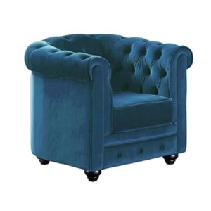 Vente-unique - Fauteuil Salon - Fauteuil Chesterfield - Velours Bleu Canard