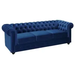 Vente-unique - Canapé 3 Places Chesterfield - Velours Bleu Roi pas cher
