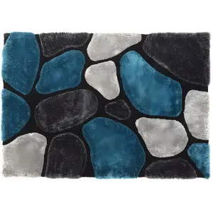 VENTE-UNIQUE Tapis shaggy PIETRA turquoise et gris - polyester - 160*230cm pas cher
