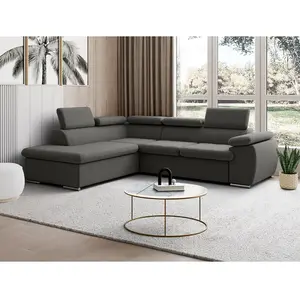 VENTE-UNIQUE Canapé d'angle convertible en tissu avec coffre de rangement FABIEN - Anthracite - Angle gauche pas cher