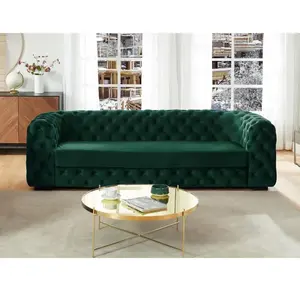 Canapé 3 places chesterfield en velours vert sapin - VENTE-UNIQUE - STANLEY - Tissu - Largeur 97 cm pas cher