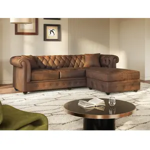 VENTE-UNIQUE Canapé d'angle chesterfield réversible TOLEDO en microfibre vieillie - Marron pas cher