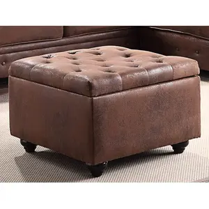 Vente-Unique Pouf avec coffre en microfibre vieillie LOMAI - Marron pas cher