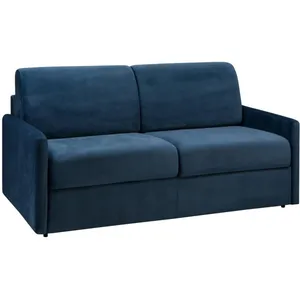 Vente-Unique Canapé 3 places convertible express en velours bleu nuit - Couchage 140 cm - Matelas 18 cm CALIFE pas cher