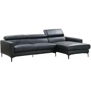 VENTE-UNIQUE Canapé d'angle en cuir de buffle FLORENCE - Noir - Angle droit pas cher