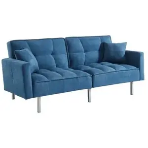VENTE-UNIQUE Canapé 3 places convertible clic-clac en tissu MINEY - Bleu pas cher
