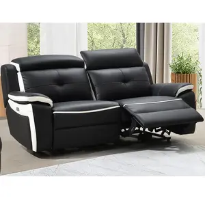 VENTE-UNIQUE Canapé 3 places relax électrique en cuir ANGELIQUE - Noir/blanc pas cher