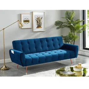 VENTE-UNIQUE Canapé 3 places convertible clic-clac en velours POLANI - Bleu roi