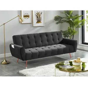 VENTE-UNIQUE Canapé 3 places convertible clic-clac en velours POLANI - Anthracite pas cher