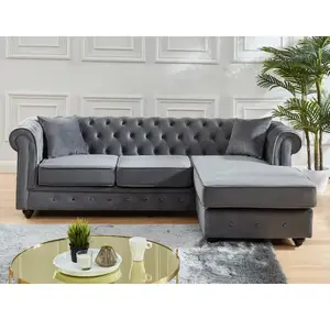 VENTE-UNIQUE Canapé d'angle chesterfield réversible TOLEDO en velours - Anthracite pas cher