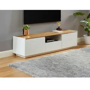 VENTE-UNIQUE Meuble TV AMANI - 2 portes & 1 tiroir - MDF - Coloris: Blanc laqué et chêne