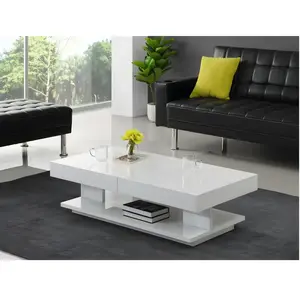 VENTE-UNIQUE Table basse ARAMIS avec rangements - MDF laqué blanc pas cher