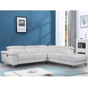 VENTE-UNIQUE Canapé d'angle relax électrique en cuir PASCALINE - Ivoire - Angle droit pas cher