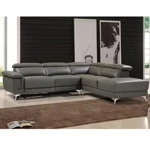 Vente-Unique Canapé d'angle droit relax électrique en cuir gris anthracite PASCALINE pas cher