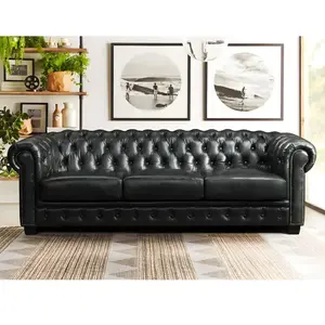 VENTE-UNIQUE Canapé chesterfield 4 places BRENTON 100% cuir de buffle - Vert empire pas cher