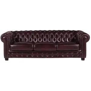 Comparateur de prix : VENTE-UNIQUE Canapé fixe chesterfield BRENTON 4 places en cuir de buffle - Rouge Cherry