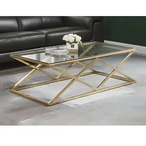VENTE-UNIQUE Table basse charlotte de Pascal Morabito Verre trempé et acier - Doré pas cher