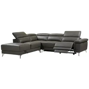 VENTE-UNIQUE Canapé d'angle relax électrique en cuir PASCALINE - Anthracite - Angle gauche pas cher
