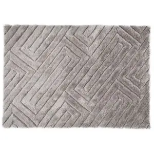 Vente-unique Tapis shaggy à poils longs en relief - 160 x 230 cm - Gris - MAZE pas cher