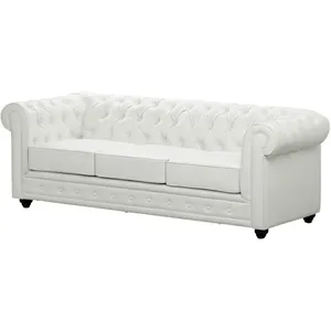 Vente-unique - Canapé 3 Places en Simili Chesterfield - Blanc