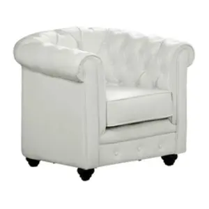 Vente-unique - Fauteuil Salon - Fauteuil en Simili Chesterfield - Blanc