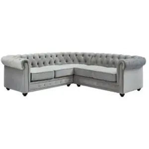 Vente-unique Canapé d'angle en velours CHESTERFIELD - Gris clair pas cher