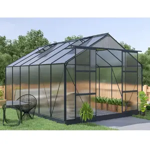 VENTE-UNIQUE Serre de Jardin en polycarbonate de 13m² KALIDA avec embase - anthraci... pas cher