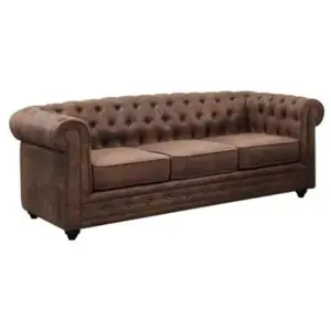 Vente-unique Canapé 3 places CHESTERFIELD en microfibre aspect cuir vieilli pas cher