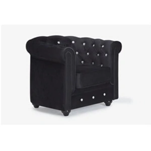 VENTE-UNIQUE Fauteuil CHESTERFIELD - velours noir et boutons effet cristal