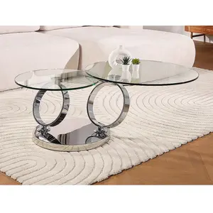 VENTE-UNIQUE Table basse JOLINE - Verre trempé & métal - Plateaux pivotants - Contemporain - Design pas cher