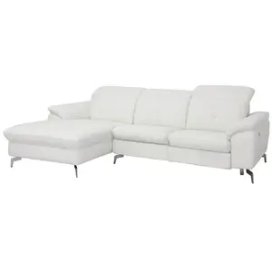 VENTE-UNIQUE Canapé d'angle relax électrique en cuir de buffle LISMORE - Ivoire - Angle gauche pas cher