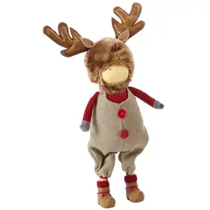 Sia Deco Figurine de noël garçon décorative en résine rouge et marron H34