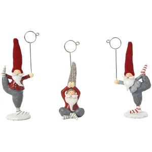 Sia Deco Set de 3 porte-bougies père-noël yoga en résine rouge et gris H10