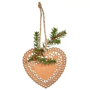 Sia Deco Suspension de noël coeur avec pin en bois beige et marron H20