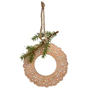 Sia Deco Suspension de noël rond avec pin en bois beige et marron H20