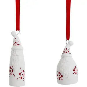 Set de 2 suspensions père-noël décoratives en grès blanc et rouge H9