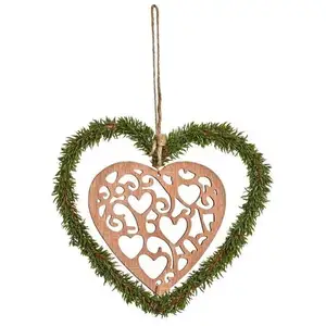 Sia Deco Suspension de noël coeur avec pin en bois beige et marron H20