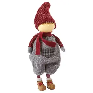 Sia Deco Figurine de noël garçon debout en résine rouge et grise H33