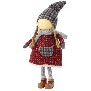 Sia Deco Figurine de noël fillette debout en résine rouge et grise H33
