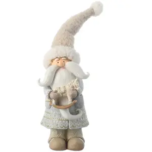 Sia Deco Figurine père noël décorative artificielle gris et marron taupe H28