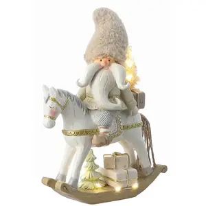 Sia Deco Figurine père noël avec LED artificielle grise et marron taupe H26