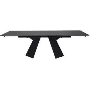 Comparateur de prix : LEQUAIDESAFFAIRES Table PALACIO 160x90cm 2 allonges de 40cm  / Céramique et métal noir