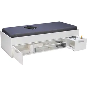 Lit tess 90x190 + chevet + étagère + rangement / Blanc/ 195x97x49 cm pas cher
