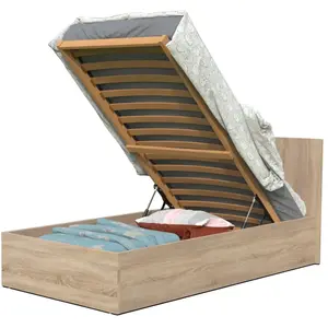 Lit coffre madrid 90x190 + 1 sommier / Chêne Blanchi/ 196x102x85 pas cher
