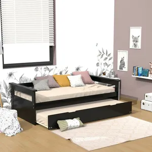 DREAMEA Banquette gigogne tolede 90x190 + 2 sommiers + 1 tiroir-lit / noir pas cher