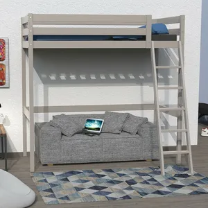 PETITS MEUBLES Lit mezzanine sapin 90x190cm + sommier ALTITUDE - Gris - Sans matelas pas cher