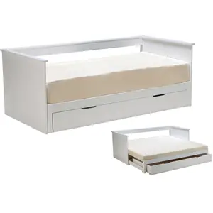 ALFIO Lit banquette extensible 90x190 tiroir et sommiers inclus alice blanc pas cher