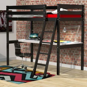 WEBER INDUSTRIES Lit mezzanine aspen 90x190+ 1 sommier + bureau / Noir/ 199x143x170 pas cher