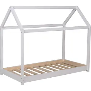 WEBER INDUSTRIES Lit cabane panda 70x140 + 1 sommier / Blanc/ 145x77x124 pas cher